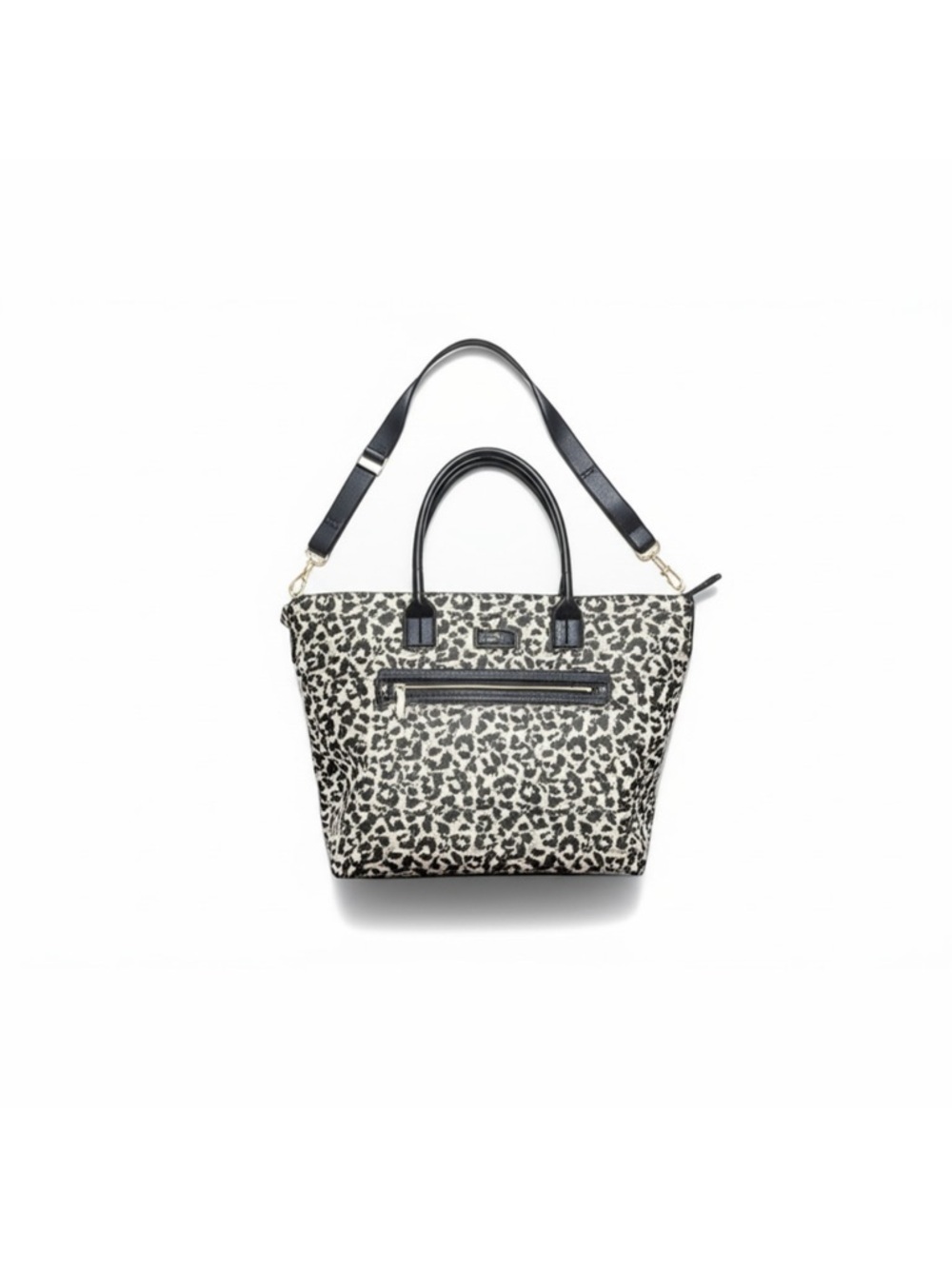 NWT Trina Turk Black and Cream Leopard-Print Tote with Detachable Strap
